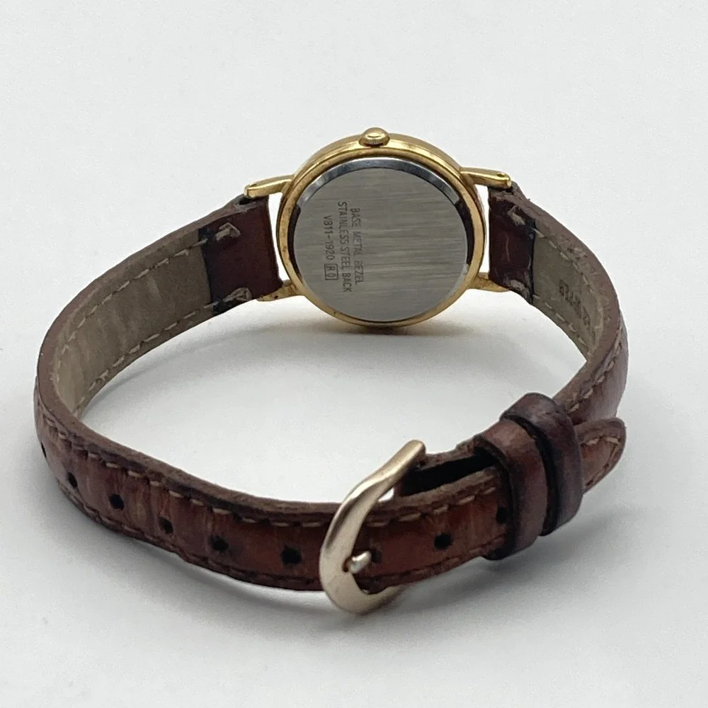 Vintage Lorus Women's Watch 24mm Gold Tone V811-1920 Brown Band New Battery 8.5